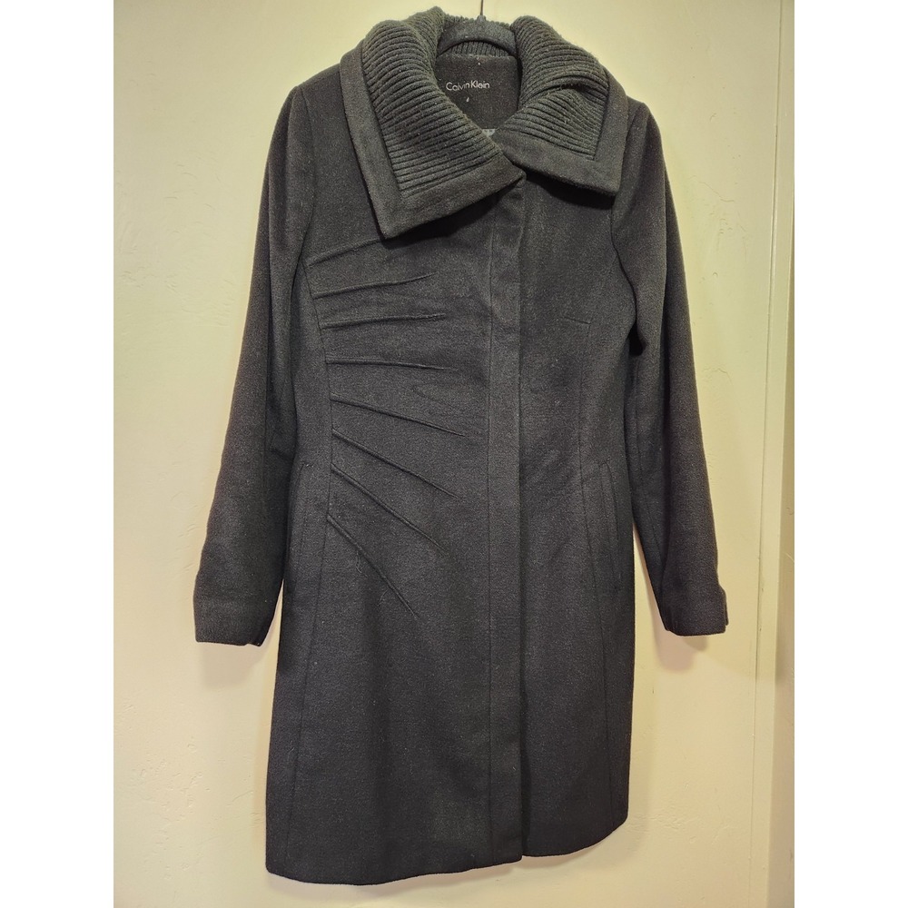Calvin Klein Womens Coat Wool Blend Womens Size 4‎ Zip And Button Black
